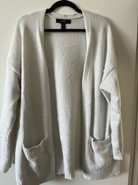 Forever 21 Cream Open-Front Pocket Cardigan Sweater